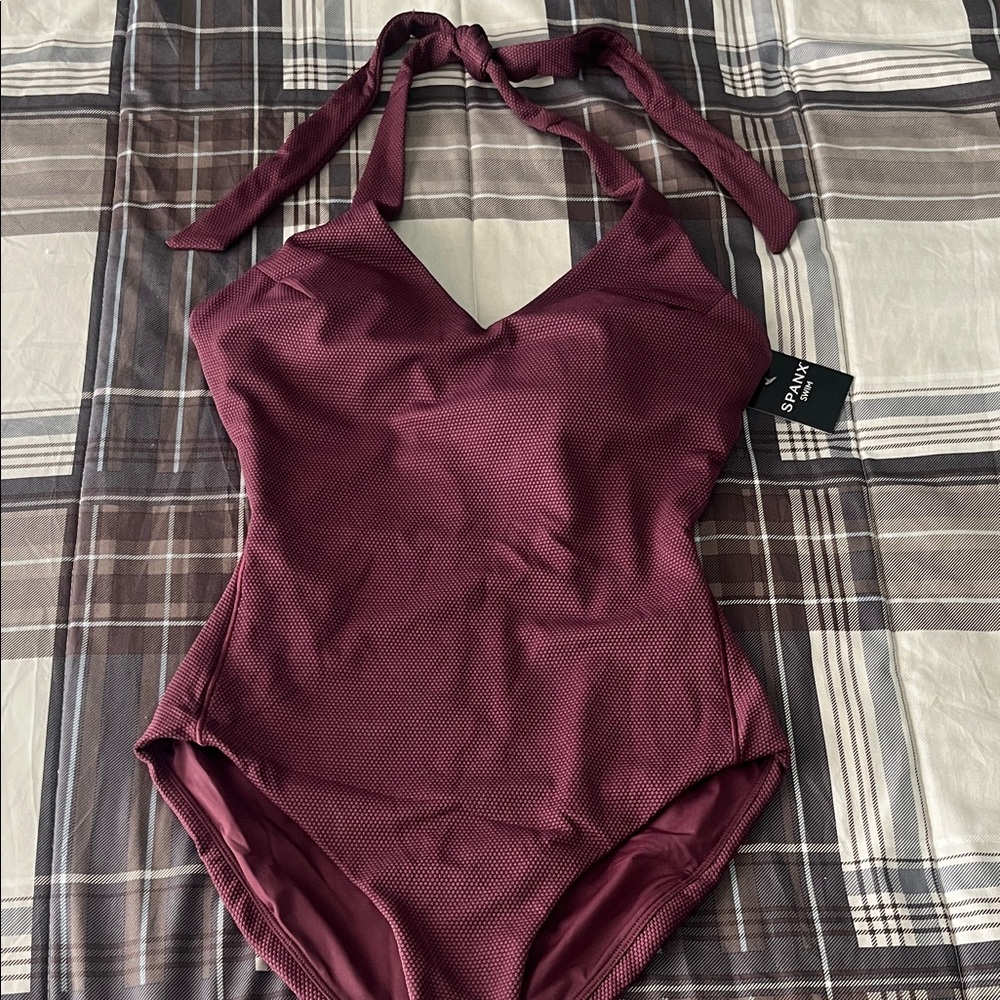 SPANX pique shaping halter One Piece Swimsuit Mulberry